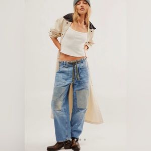 We The Free Moxie Pull-On Barrel Jeans in Truest Blue